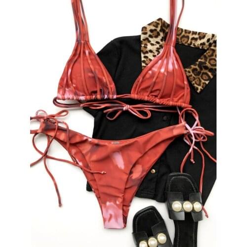 Red printing beachwear swimming suit for women sling bikini padding 2021 tankini bathing suit biquini Bandage low waist Swimsuit