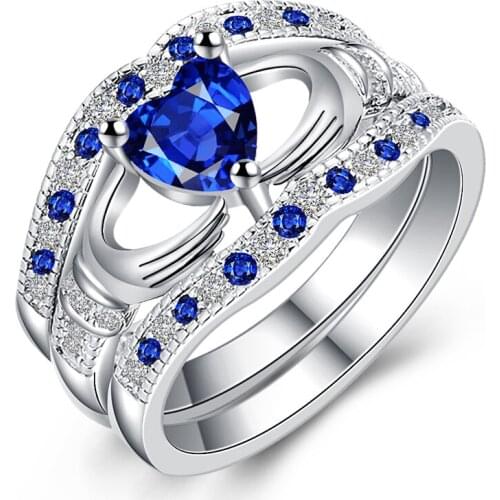 R314 free shipping crystal blue ornaments on the third floor holding a heart-shaped clarinet ring silver color