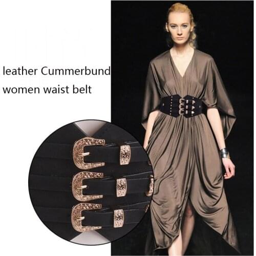 HATCYGG Retro Belt For Women Leather Wide Belt Cummerbund Female Rivet Waistband Elastic Strap Ladies Belts For Dress Waist Belt