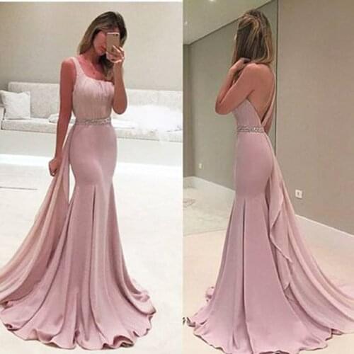 Luxury Pink Mermaid Evening Dresses Sleeves Pearls Belt Dubai Saudi Arabic Formal Evening Gown Prom Dress Robe de Soiree