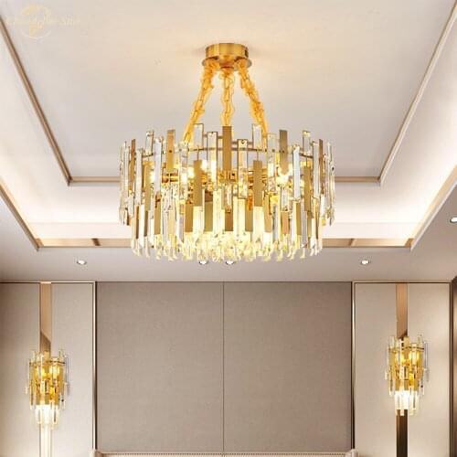 Luxury LED Chandeliers Lighting Crystal Modern Nordic Gold Metal Pendant Hanging Lamp for Bedroom Living Room Dining Room