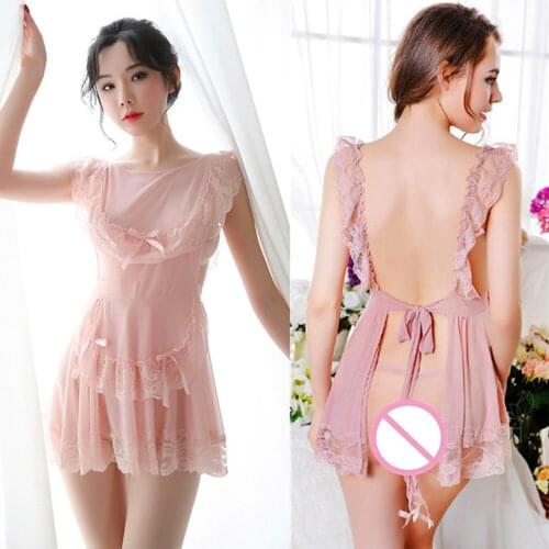 Pink Sexy Costumes Erotic Women Adult Sexy Temptation Maid Cosplay Lingerie Lace Sleepwear Out Erotic Girl Cosplay Uniform