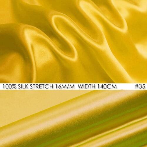 SILK STRETCH SATIN 140cm width 16momme Pure Silk Satin Dress Material Slightly Stretch Shiny Satin Fabric Royal Yellow 35