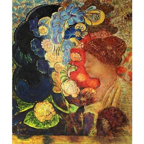 Symbolism Wall Art Female Painting Woman Among the Flowers, 1910 by Odilon Redon Home Decor Canvas Oil Painting Hand Painted