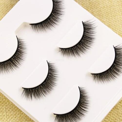 Yokpn New 3 Pairs Natural False Eyelashes 3D Cross False Eyelashes Soft Cotton Thread Daily Date Makeup Eyelashes