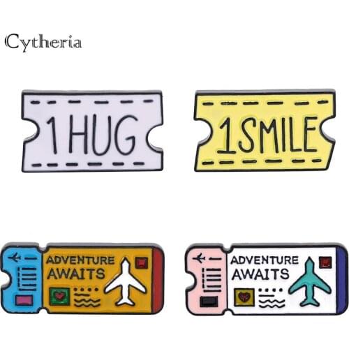 Creative Air tickets design 1hug 1smile women men pins brooches label pins fashion party gifts accessories