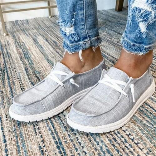 Women Casual Shoes Lace Up Canvas Loafers Summer Soft Breathable Shoes Student Girl Lightweight Ladies Sneakers Plus Size