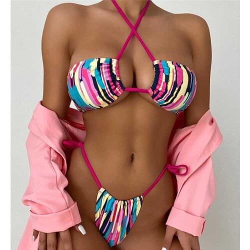 Women Push Up Micro Bikini Set Sexy Thong Bikinis Two Piece Swimwear Swimsuit Plus Size Female Swimming Suit Beach Bathing Suit