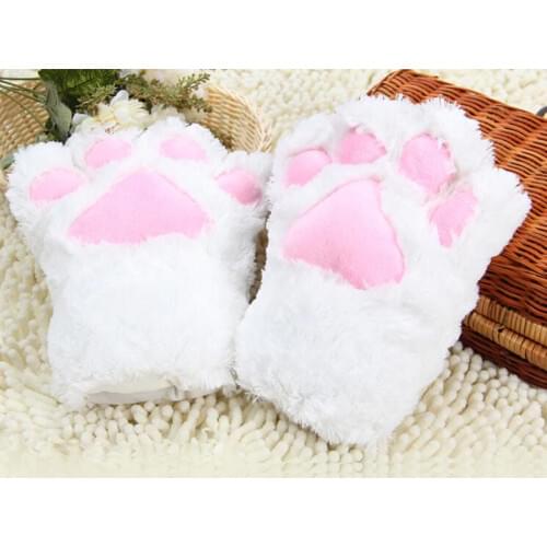 Women Lady Cartoon Plush Cat Paws Gloves Maid Anime Dress Up Props Cosplay Accessories Party Christmas Xmas Halloween