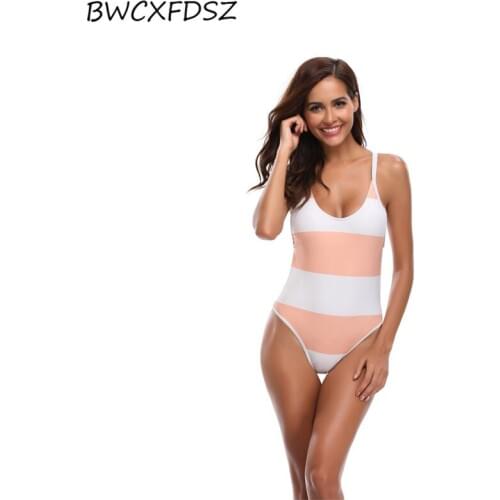 BWCXFDSZ One Piece Swimsuit Women Swimwear Triquini Swimming Bathing Suit New Striped Backless Monokini Bodysuit Beach Swim Wear