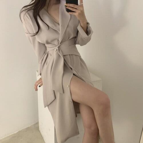 Dress Women Long Korean Fashion Lapel Lacing Elegant Female Spring Autumn 2021 New Solid Sexy Loose Shirt Style Clothes Vestidos