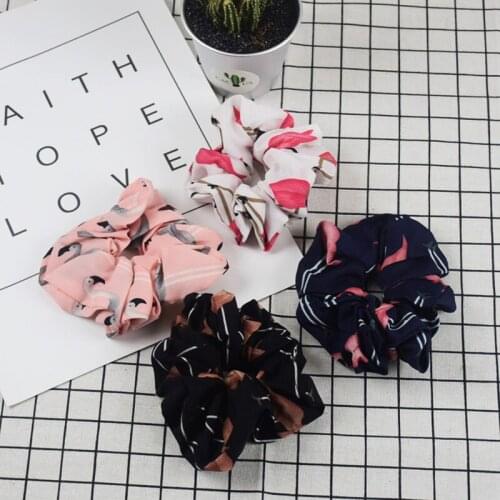 ZZIYEETTM 1pc Summer Floral Hair Scrunchies Chiffon Flamingo Hair Scrunchies Elastic Colorful Ponytail Holder Hair Ties