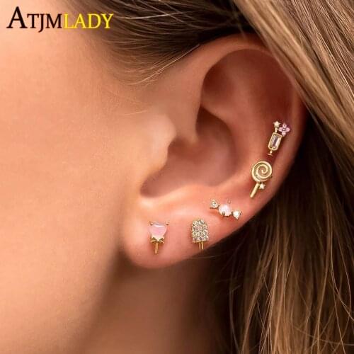 100% 925 sterling silver minimal delicate sweet candy heart wine glass cute pink pastel mini stud earring for girls lover kids