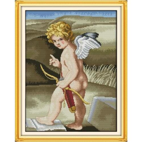 11CT 14CT Printed Handmade DIY Embroidery Thread DMC Cross Stitch Love Cupid Little Angel Needlework Embroidery Painting