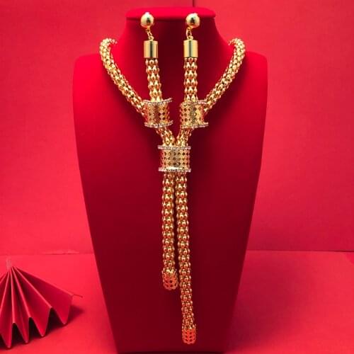 24K Dubai Gold Color Jewelry Sets For Women African India Party Wedding Necklace Pendant Earrings Jewellery Set Engagement Gifts