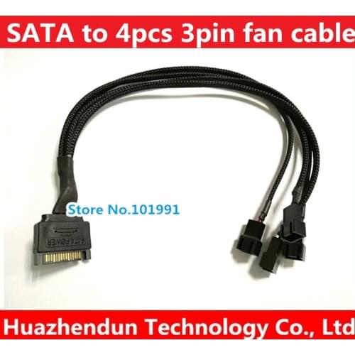 30CM High Quality Black Sleeved SATA Male to 4PCS 3 Pin PWM Fan Splitter Power Cable