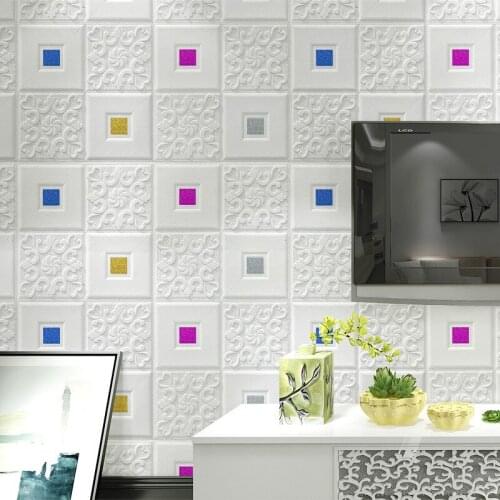 3D Soft XPE Foam Plaid Wallpaper Waterproof TV Background Wall Sticker Self-Adhesive Paper Rustic Living Room Ceiling Decoration