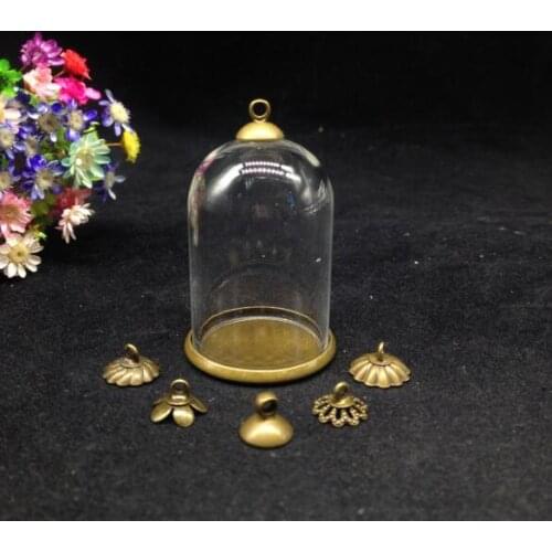 500sets/lot 38*25mm Transparent glass globe classic base beads cap glass vial pendants bottle dome terrarium vase diy jewelry