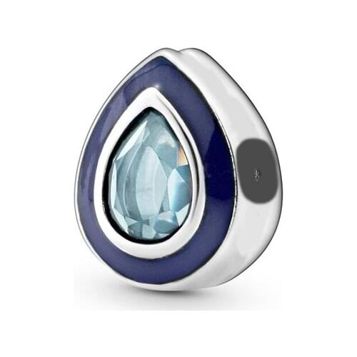 Fit Original Pan Charms Bracelet Women Blue Enamel CZ Drop Shape Angel Mermaid Princess Tear Beads for Jewelry Making DIY Bangle