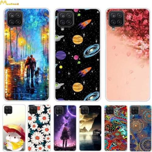 For Samsung Galaxy A12 Cases SamsungA12 A 12 Phone Covers Cute Cat Sakura Flowers Pattern Protective Funda GalaxyA12 A125F Coque