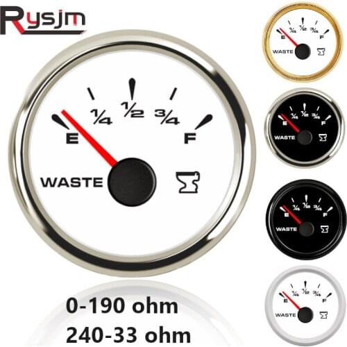 52mm Boat Car Sewage Level Gauge 0-190ohm 240-33ohm holding tank level meter fit Auto Truck RV Yacht 7 color backlight 9-32V