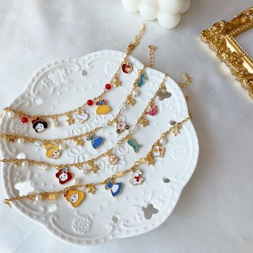 Children Fairy tale Cinderella Alice In Wonderland Bracelet Mermaid Snow White Princess Charm Bracelets for Kids Girls Women