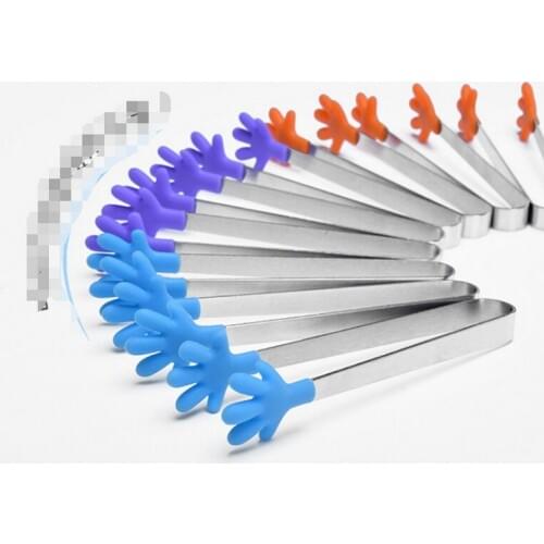 DHL 1000pcs high quality Silicone Kitchen Tools Sugar Clip Pastry Clamp Cooking Salad Food BBQ Stainless Steel