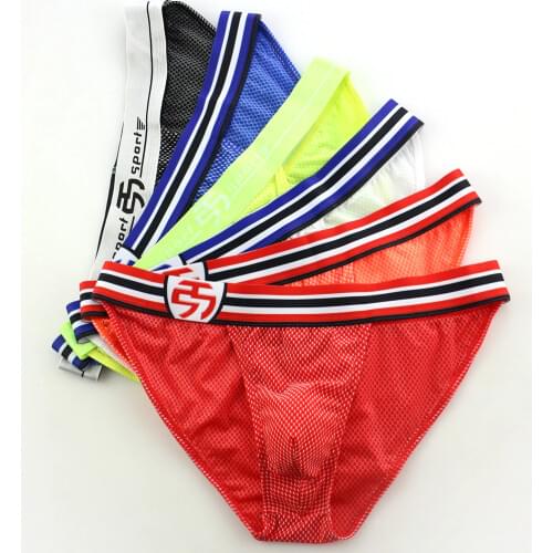 Mens Briefs Sexy Underwear Bikini Nylon Panty High Fork Bulge Pouch Jockstrap 6pcs/pack Male Underpants Gay Panties Wholesale