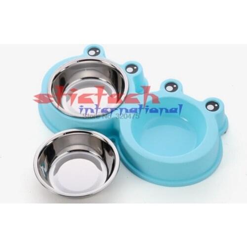 By dhl 100pcs Pet Bowel Pet Cat Puppy Dog Bowel Food Dish Water Feeder Stainless Steel Double Bowels High Grade Anti-skid