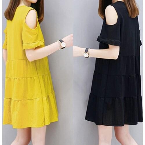 Elegant Off Shoulder MIni Women Dress Sexy Party Short Sleeve Solid Color Dress A-line Female Round Neck Casual Short Dress