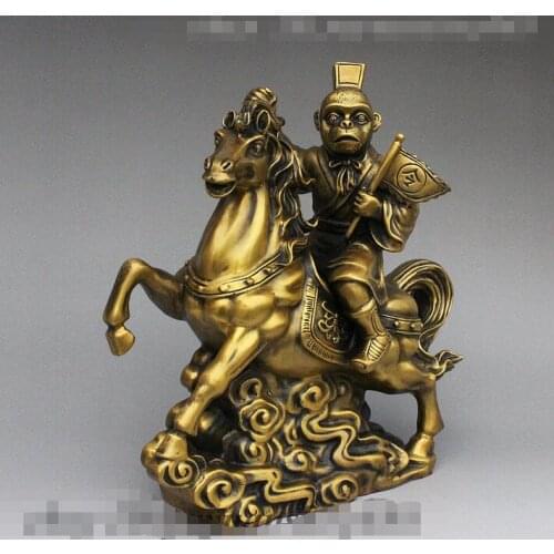 12" Folk Chinese FengShui Carved Wealth Success Horse On Monkey Statue