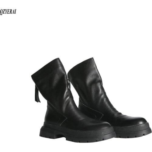 Brand Design Women Boots Genuine Leather Short Boots Women Leisure Fashion Runway Show Women Shoes Winter Boots Size 34-40