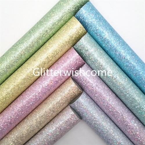 Glitterwishcome Pastel Colors Mesh Glitter Leather Fabric Vinyl Glitter Sheets for Bows shoes bags DIY 21X29CM GM1060D