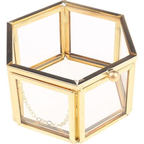 Wedding Ring Box Storage Box Geometrical Clear Glass Jewelry Box Jewelry Organize Holder Tabletop Succulent Plants Container Hom