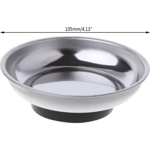 Round Magnetic Parts Tray Bowl Dish Stainless Steel Garage Holder Tool Organizer