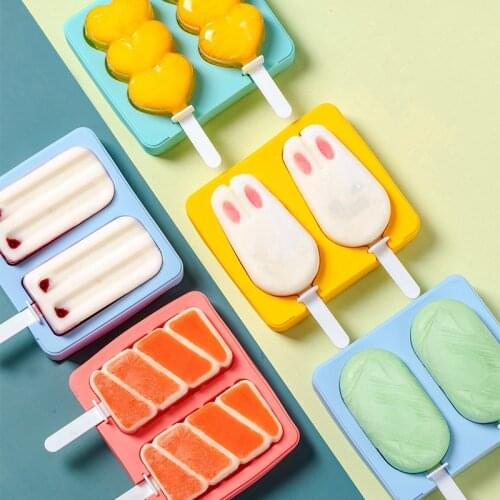 Cute Cartoon Ice Cream Mold Silicone Popsicle Mold Reusable BPA-Free Ice Pop Mold With Lids and Sticks