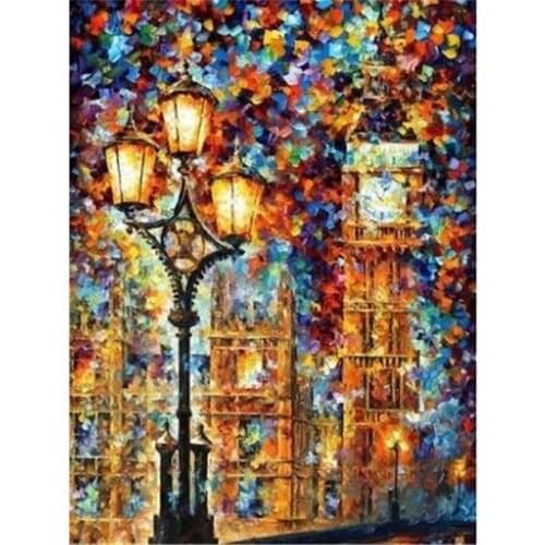 Landscape Rain City Night Street DIY Embroidery 11CT Cross Stitch Kits Craft Needlework Set Printed Canvas Cotton Sell
