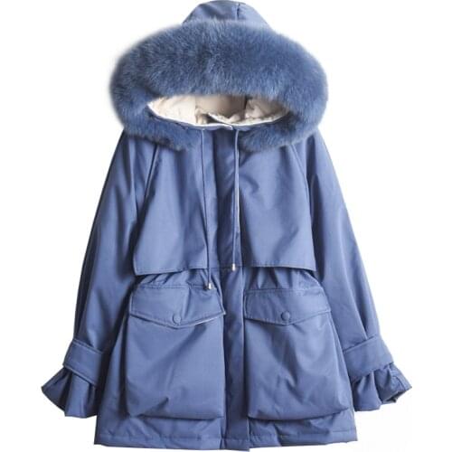 Real Fox Fur Collar 2019 Winter Jacket Women Down Parkas Female White Duck Down Jacket Female Hooded Thick Warm Loose Down Coat