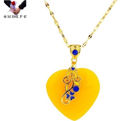 OMHXFC Wholesale PN577 European Fashion Fine Woman Girl Party Birthday Wedding Gift Heart AAA Zircon 24KT Gold Pendant Charm