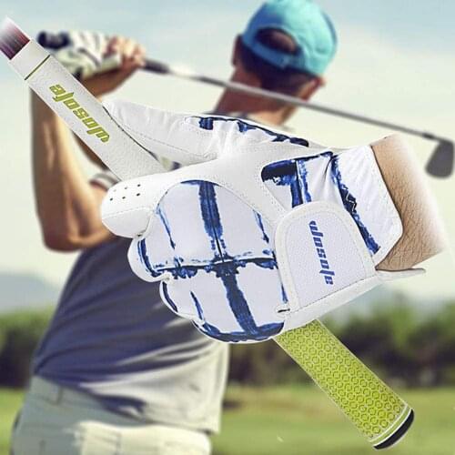 Golf Glove for Mens Left Hand White & Blue Soft Leather Breathable Professional Golf Hand Wear