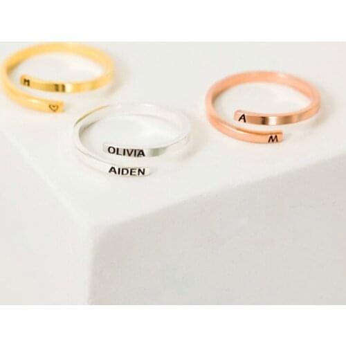 Personalized jewelry women rings custom engraved name ring stainless steel adjustable rings anniversary gifts for her