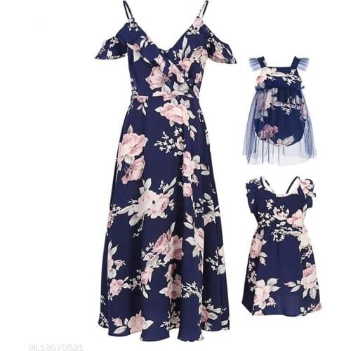 PopReal Parent-Child Outfit Mom And Daughter Dress Sling Dress Mother And Daughter Outfits Flowers Print Family Matching Clothes