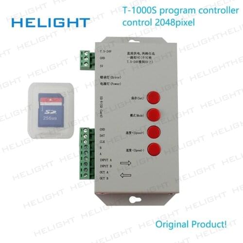 T1000S Programble Controller 2048 Pixels DMX512 for SK9822 LPD8806 WS2812B PD6803 Pixel Strip DC5V 24V 256 SD Card