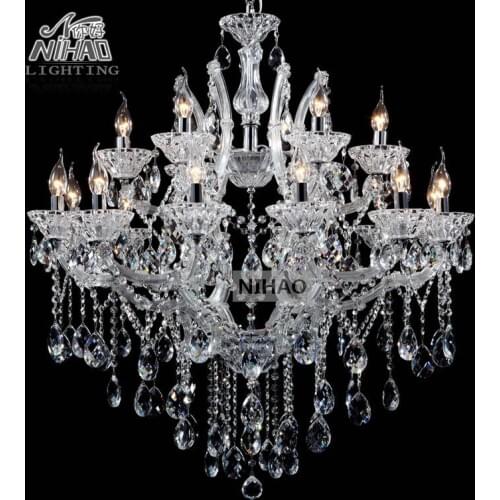 Clear Chrome Candle Chandelier Lighting Massive chandelier Cristal Pendelleuchte lampshades Lustre Living Glass Arms 18 Lamps