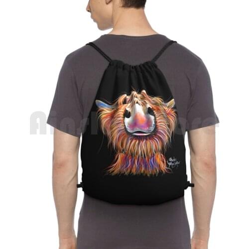 Highland Cow Print 'Irn Broo' By Shirley Macarthur Backpack Drawstring Bag Riding Climbing Gym Bag Highland Cow Scottish Cow