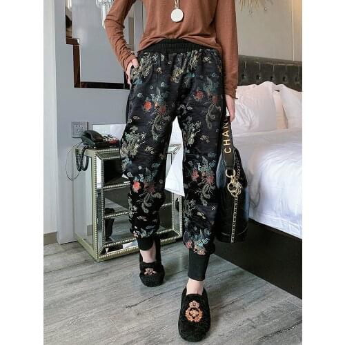 Winter embroidery harem pants womens pants simple sweatpants thick warm casual pants Elastic waist pants womens trousers