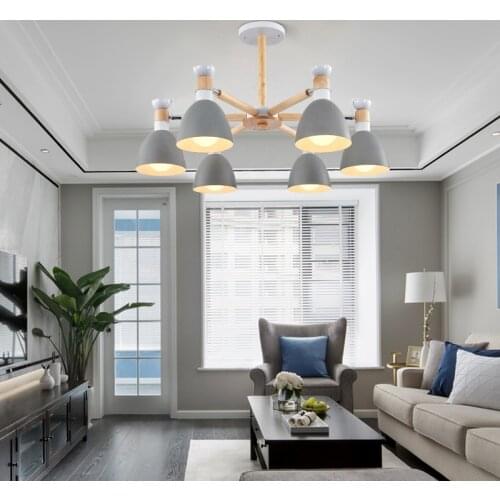 Nordic Oak wood E27 ceiling chandelier Iron wooden Shape kitchen living room bedroom Chandelier Lighting Macaroon