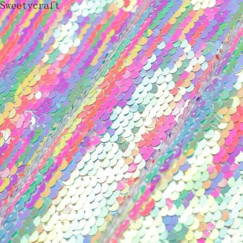 128cm X 1Yard 5mm Pet mermaid iridescent Sequin Fabrics for DIY Sewing Wedding Performance Clothing bag Handmade Craft Material