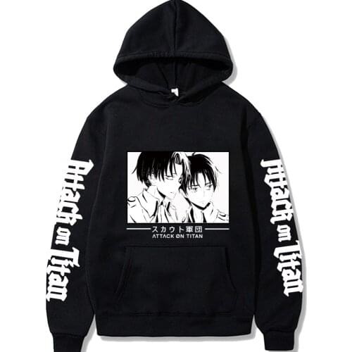 Attack On Titan Japan Anime Hoodies Men Funny Cartoon Eren Yeager Ackerman Black White Print Harajuku Casual Sweatshirt Women