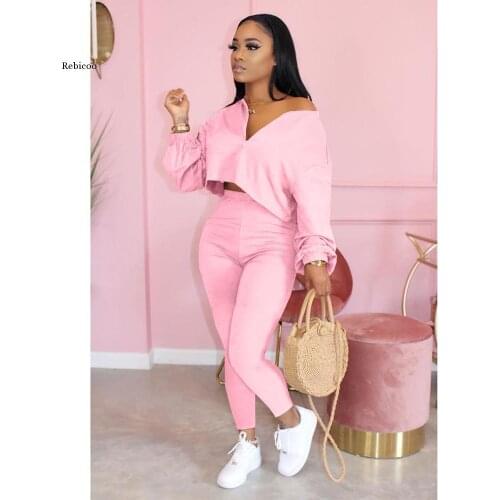 Solid Color 2 Piece Set Women Tracksuit Crop Top Outfit Joggers Sweat Suits Women Workout Set